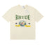 Rhude Retro Globe Badge Green Letter Cream Oversized T‑Shirt