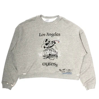 Play Hollywood Vintage‑Wash Grey Cropped Crewneck Sweatshirt