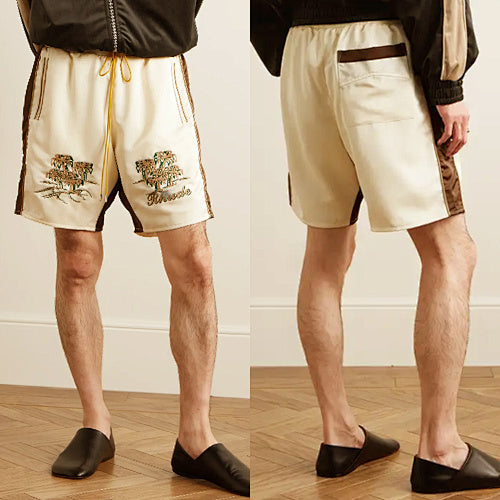 Rhude Cream Embroidered Nylon Shorts Main Image
