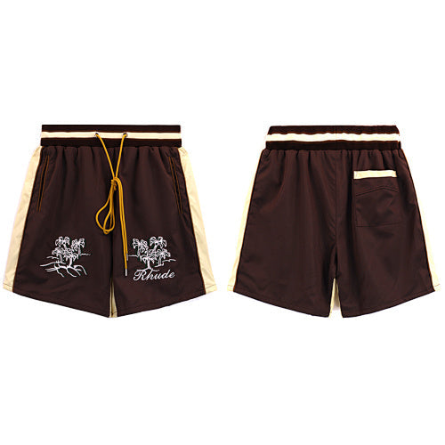 Rhude Dark Brown Embroidered Nylon Shorts Hover Image