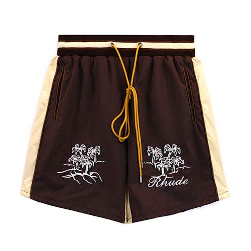 Rhude Dark Brown Embroidered Nylon Shorts Main Image