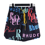 Rhude Black All‑Over Multicolor Logo Shorts