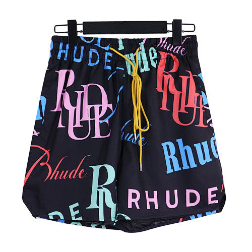 Rhude Black All‑Over Multicolor Logo Shorts Main Image