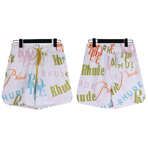 Rhude White All‑Over Multicolor Logo Shorts Hover Image