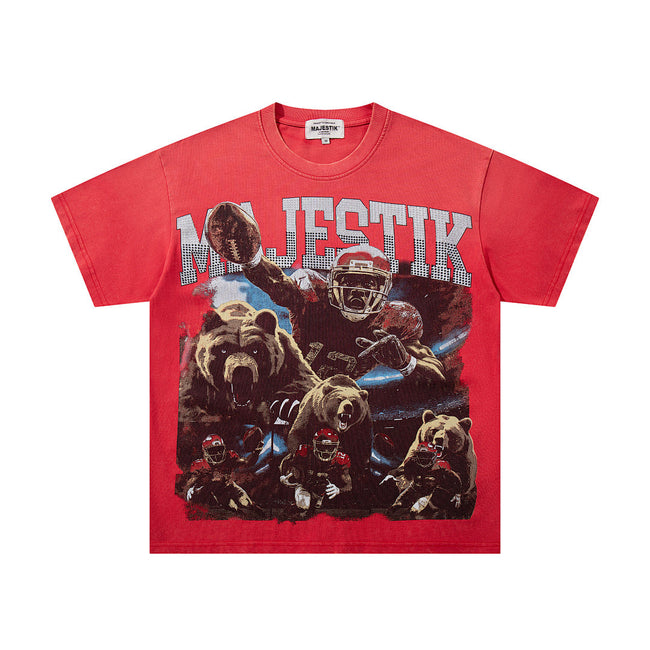 Majestik “Football Bears” Rhinestone Vintage Tee（Red） Hover Image