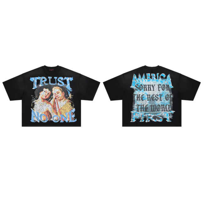 ROUGHPLAY Black Vintage Wash Boxy Cropped T‑Shirt Hover Image