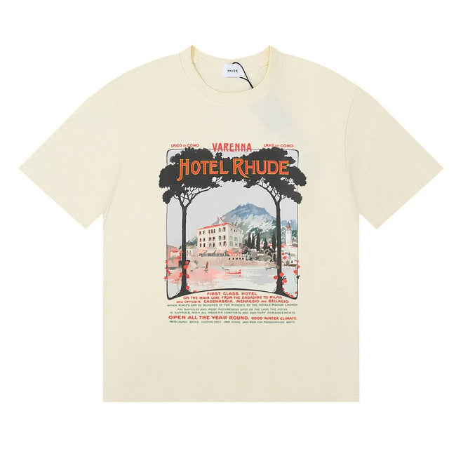 Rhude Hotel Rhude Mediterranean Scenic Print Cream Oversized T‑Shirt Hover Image