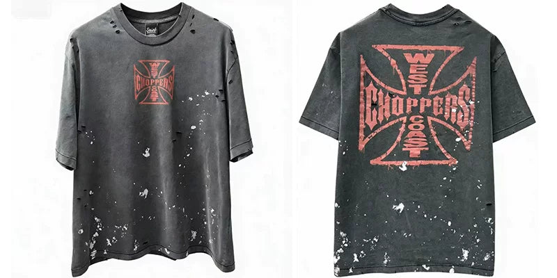 West Coast Choppers Red Cross Splatter Distressed Dual‑Side Graphic Short