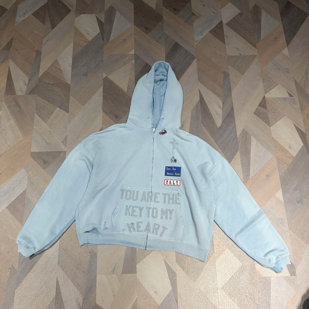 Play Hollywood Vintage‑Wash Baby‑Blue Full‑Zip Hoodie