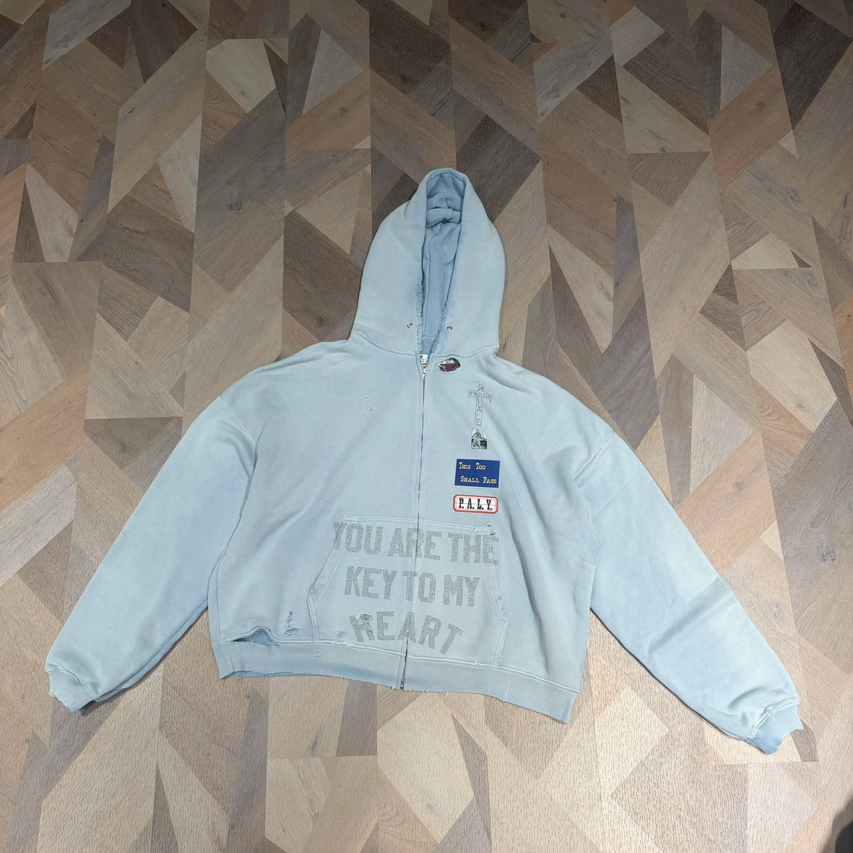 Play Hollywood Vintage‑Wash Baby‑Blue Full‑Zip Hoodie