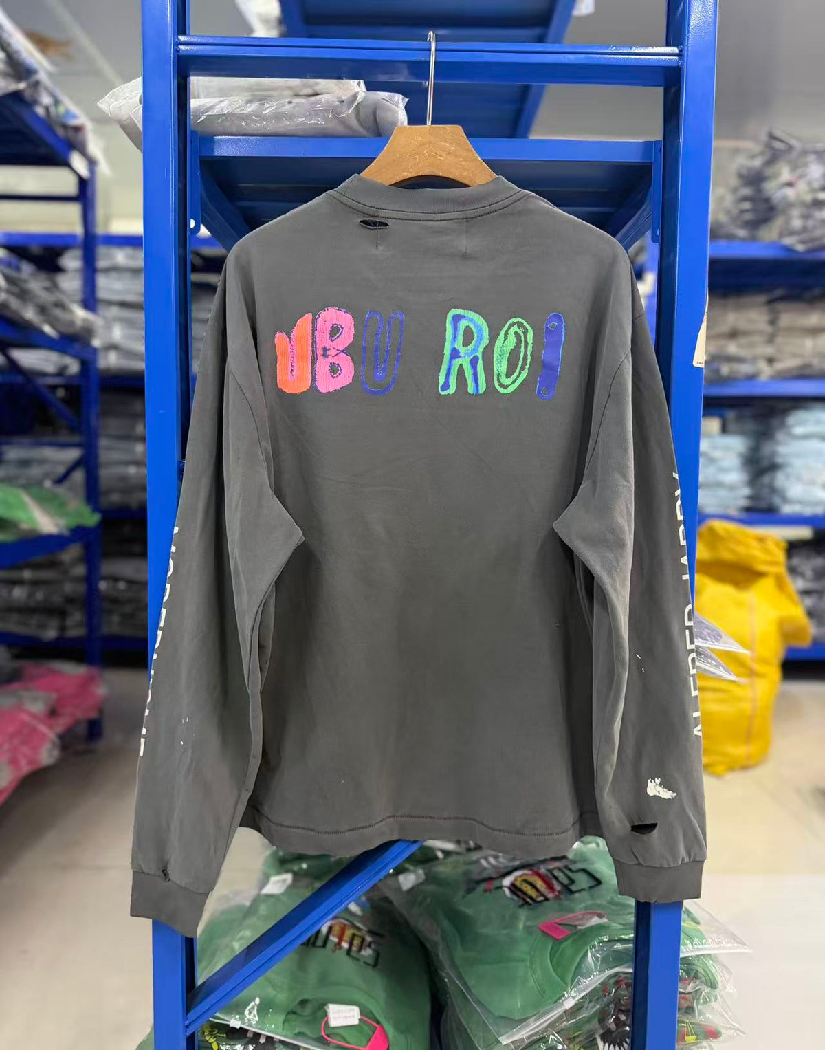 Play Hollywood Vintage‑Wash Grey Multi‑Ripped Long Sleeve T‑Shirt
