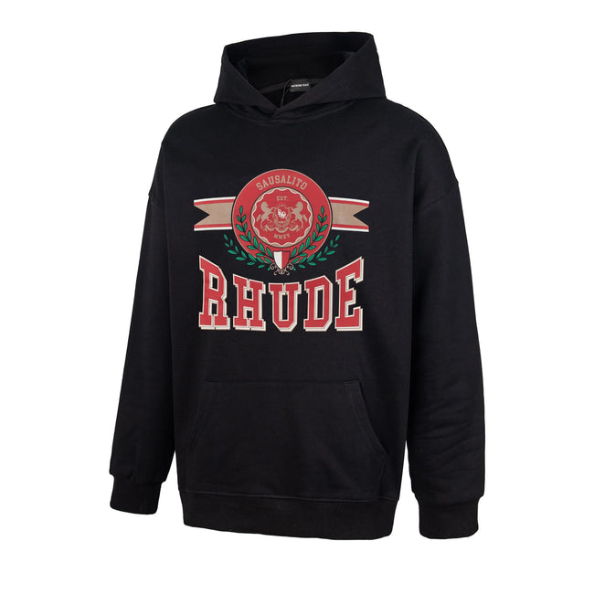 RHUDE Crest Badge Ribbon Graphic Hoodie Black Hover Image