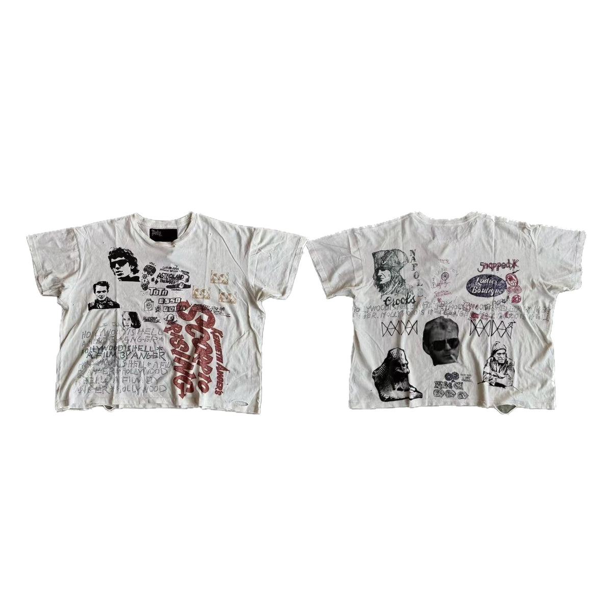 Play Hollywood Screaming Reckless Dual‑Sided Celebrity‑Scrapbook Mixed‑Collage Cropped Boxy Short‑Sleeve Tee