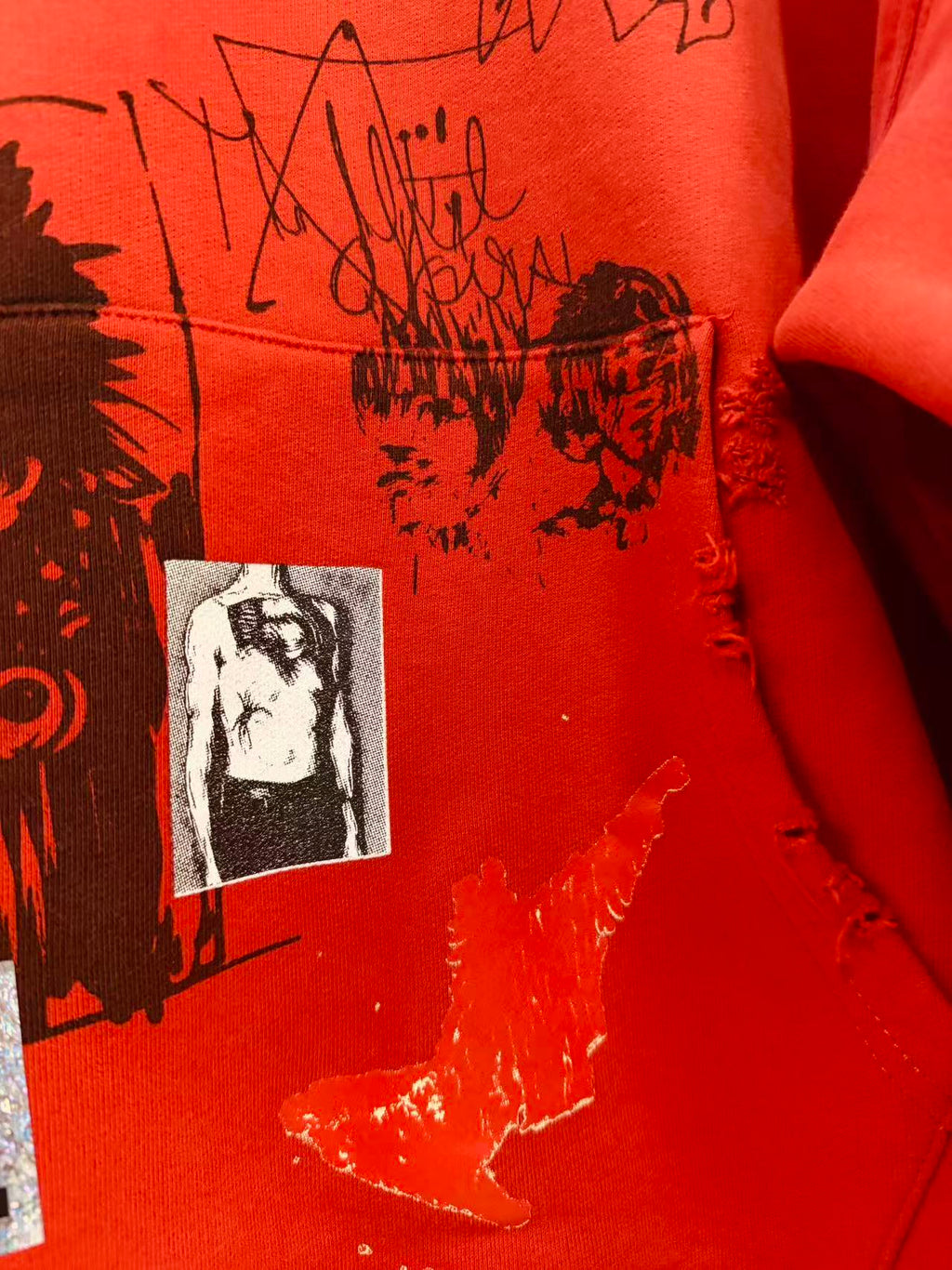 Play Hollywood Vintage‑Wash Red Cropped  Oversized Hoodie