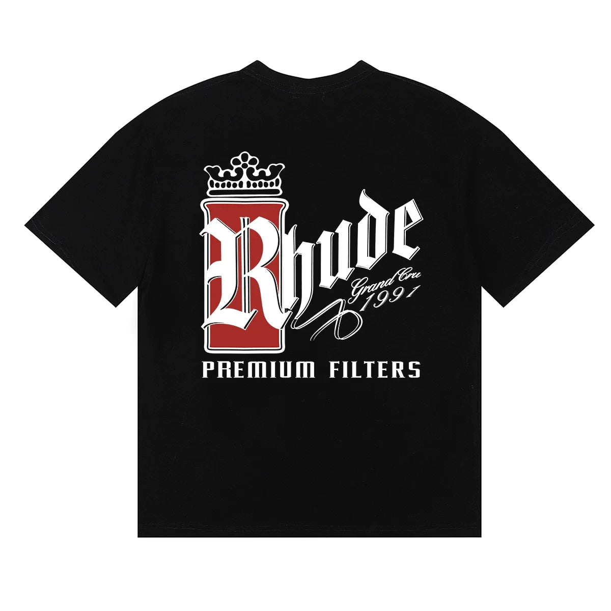 Rhude Crown Premium Filters Gothic Logo Black Oversized T‑Shirt