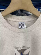 West Coast Choppers Flame‑Cross Sleeve‑Script Print Heather Beige Long‑Sleeve Tee