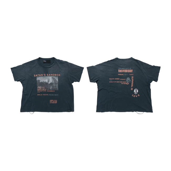 Play Hollywood Satan's Sandbox Front‑Back Movie‑Text‑Graphic Cropped Boxy Short‑Sleeve Tee Hover Image