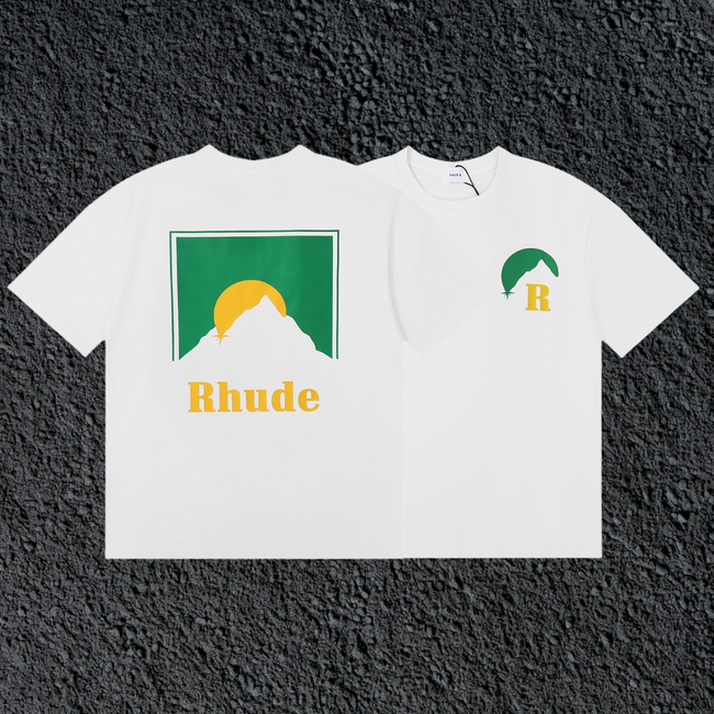Rhude Sun Mountain Dual Sided Front Chest Back Panel White Oversized T‑Shirt **** Hover Image