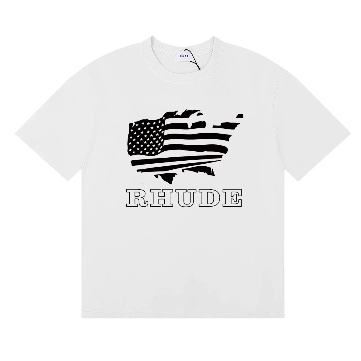 Rhude USA Map American Flag Graphic White Oversized T‑Shirt ****