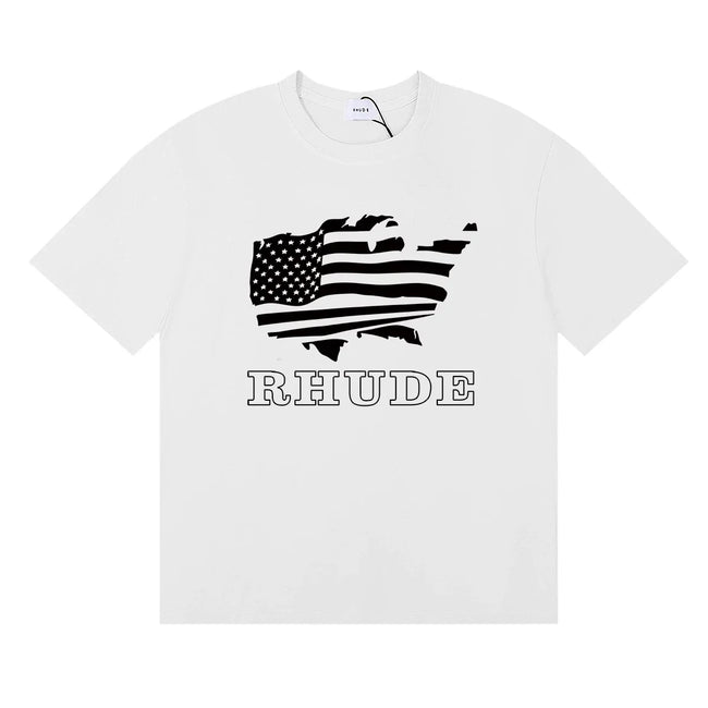 Rhude USA Map American Flag Graphic White Oversized T‑Shirt **** Hover Image