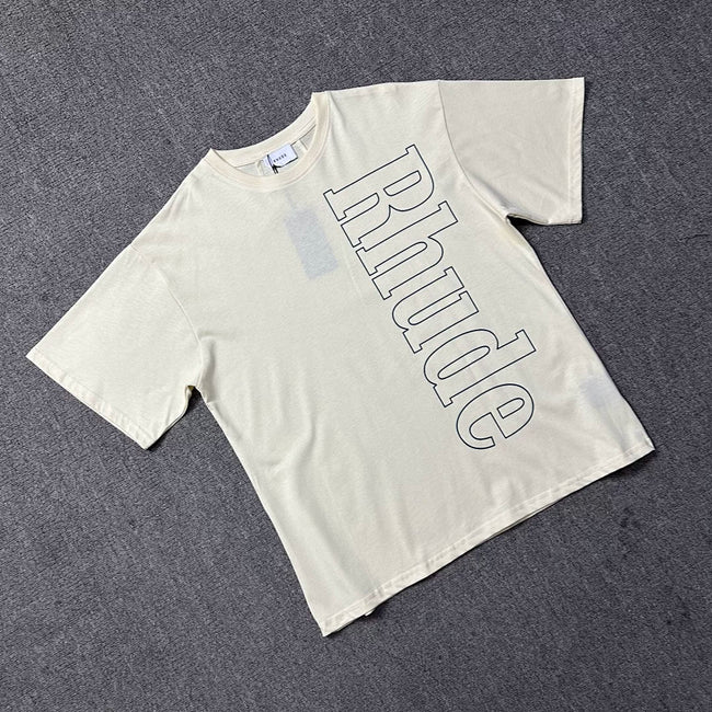 Rhude Minimal Vertical Stitch Letter Print Crew Neck Casual T‑Shirt Hover Image
