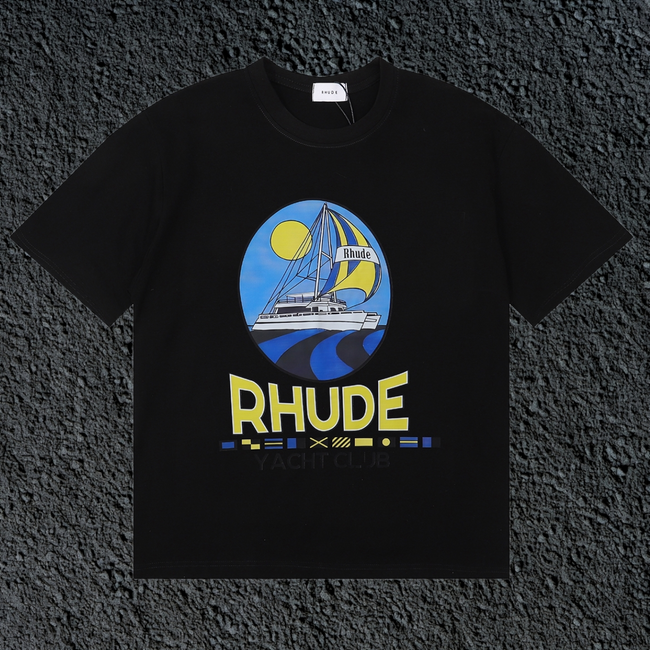 Rhude Yacht Club Oval Yacht Sun Nautical Black Oversized T‑Shirt Hover Image