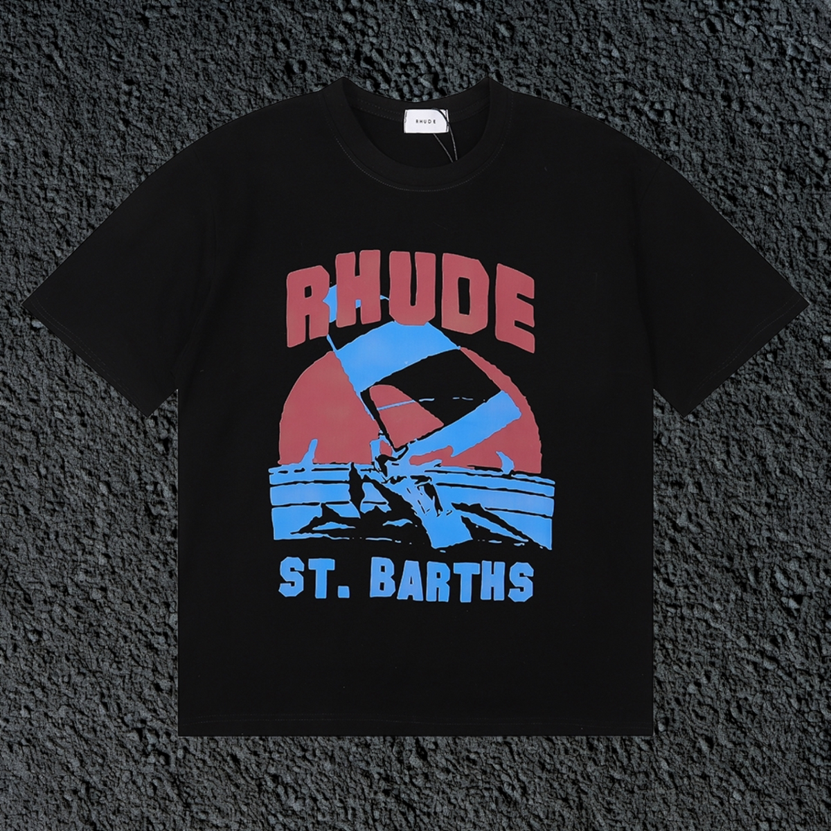 Rhude St.Barths Sailboat Sunset Black Oversized T‑Shirt