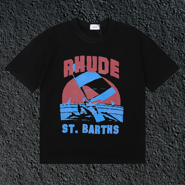 Rhude St.Barths Sailboat Sunset Black Oversized T‑Shirt Hover Image