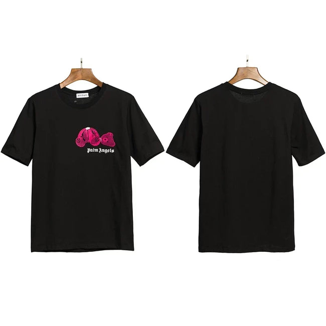 Palm Angels Small Bear Chest Logo T-Shirt - Black/Pink Hover Image
