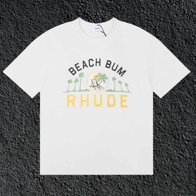 Rhude Beach Bum Palm Beach Retro Varsity White Oversized T‑Shirt Hover Image