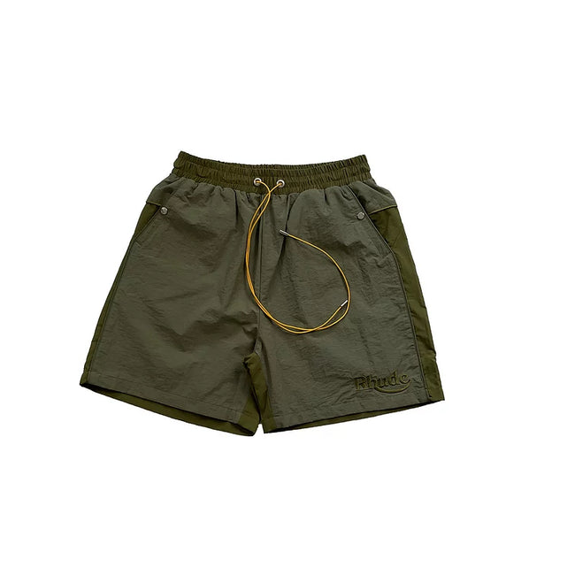 Rhude Olive Color Block Nylon Shorts Hover Image