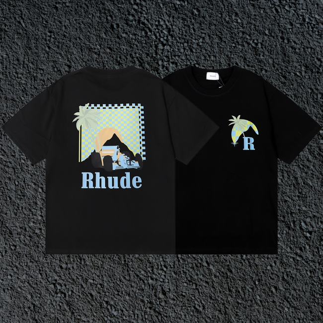 Rhude F1 Race Car Mountain Dual Sided Black Oversized T‑Shirt Hover Image