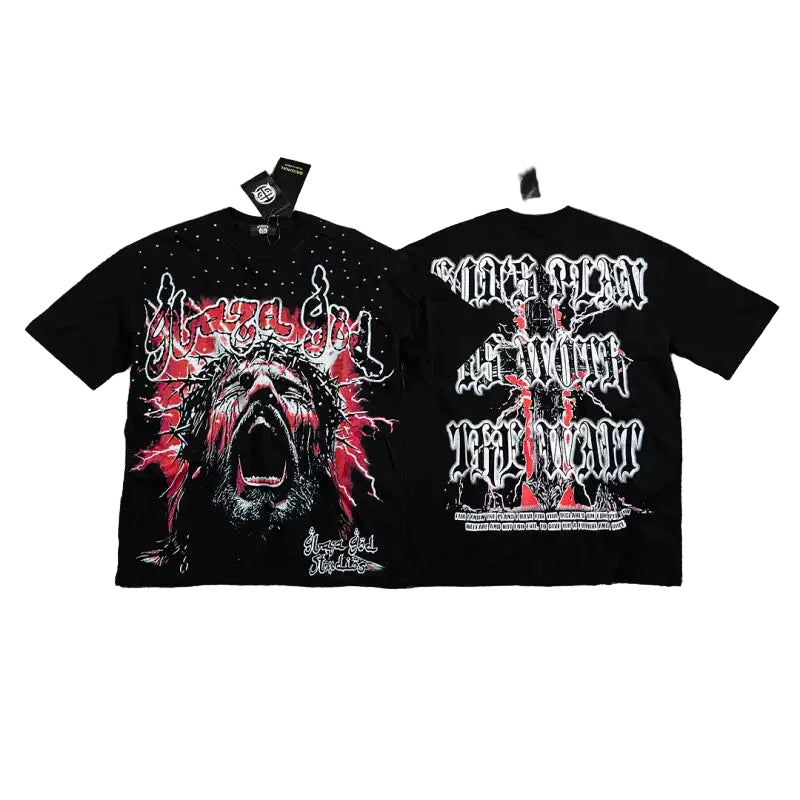 Glazagod Graphic Heavyweight T-Shirt Oversized-BLACK