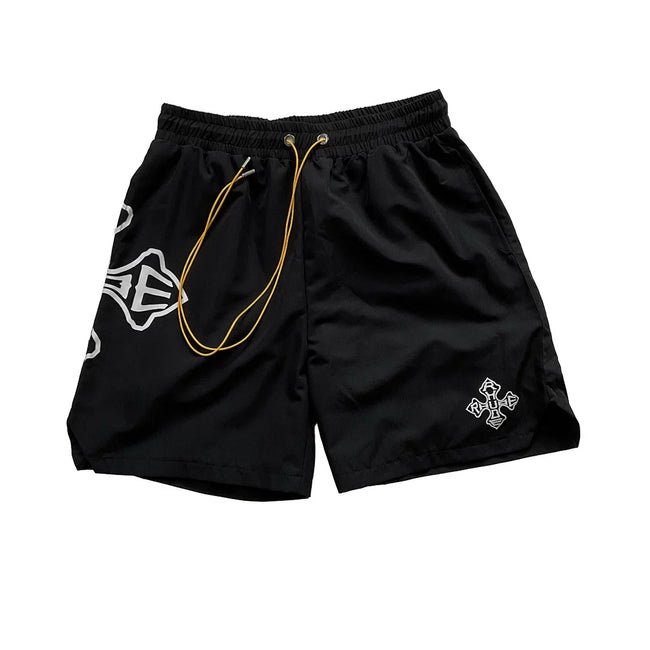 RHUDE Cross Graphic Black Nylon Street Shorts Hover Image