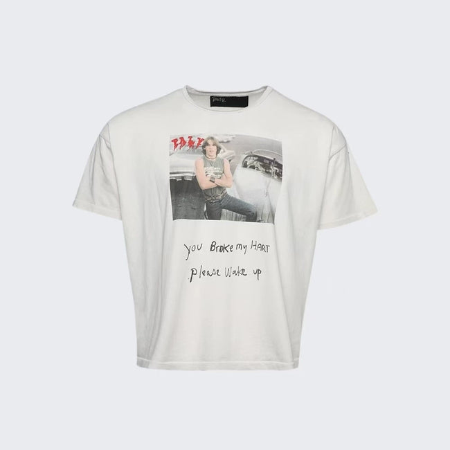 Play Hollywood “You Broke My Hart Please Wake Up” Rock‑Star Photo‑Print Cropped Boxy Short‑Sleeve Tee Hover Image