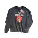 Paly Hollywood Distressed‑Neck Boxy Long‑Sleeve Oversized Streetwear Top