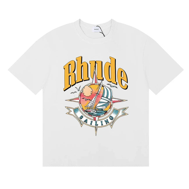 Rhude Sailing Compass Sailboat Vintage Graphic White Oversized T‑Shirt Hover Image