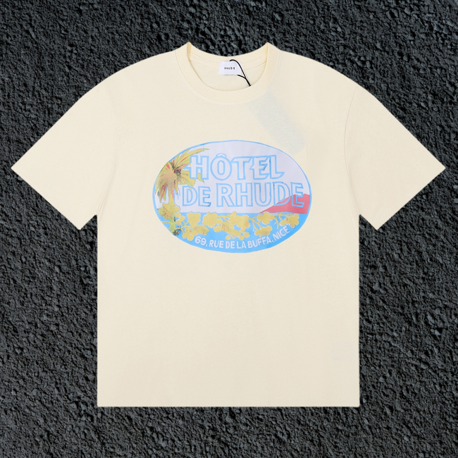 Rhude Hôtel De Rhude Vintage Hotel Badge Cream Oversized T‑Shirt Hover Image