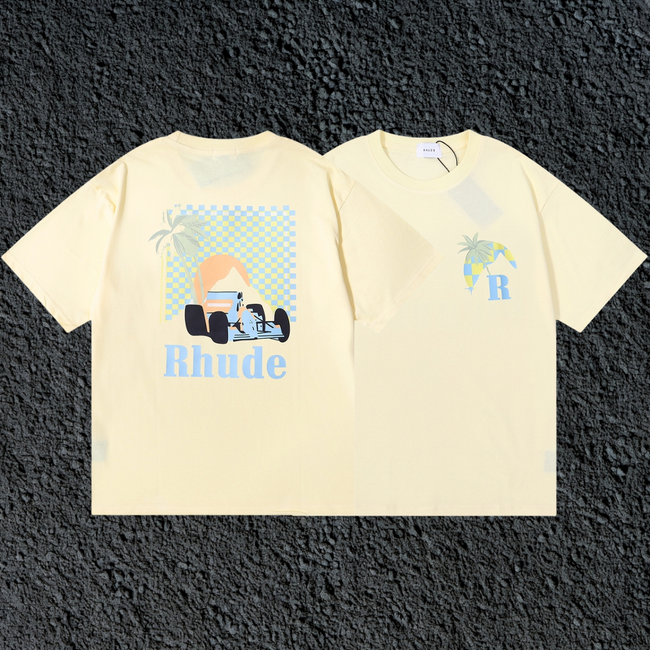 Rhude F1 Race Car Mountain Dual Sided Cream Oversized T‑Shirt Hover Image