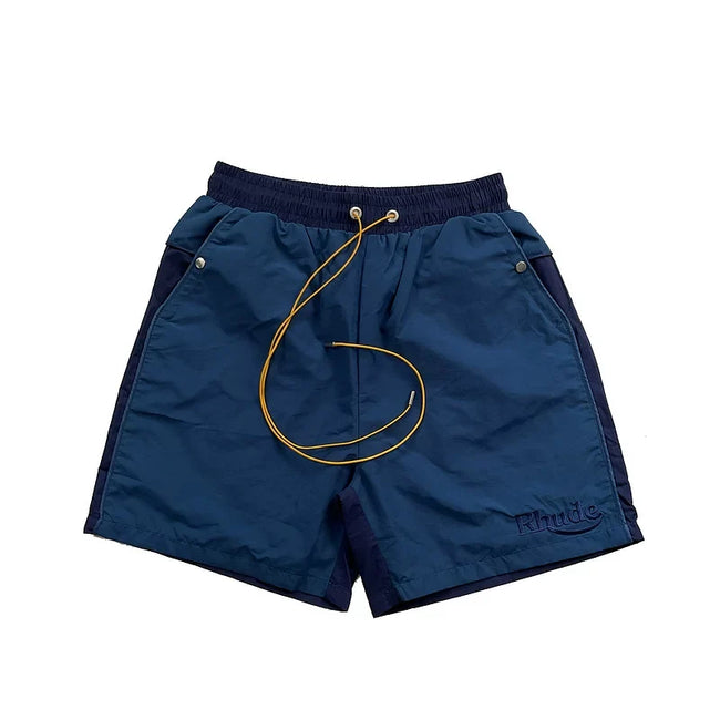 Rhude Navy Color Block Nylon Shorts Hover Image