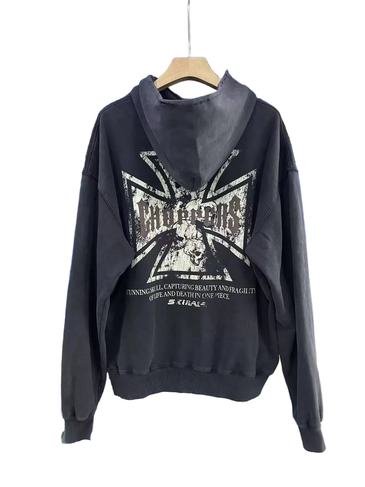 West Coast Choppers Skull Cross Dual‑Side Vintage Wash Pullover Hoodie Black