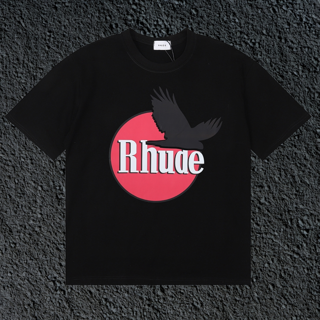 Rhude Red Circle Crow Logo Black Oversized T‑Shirt Hover Image