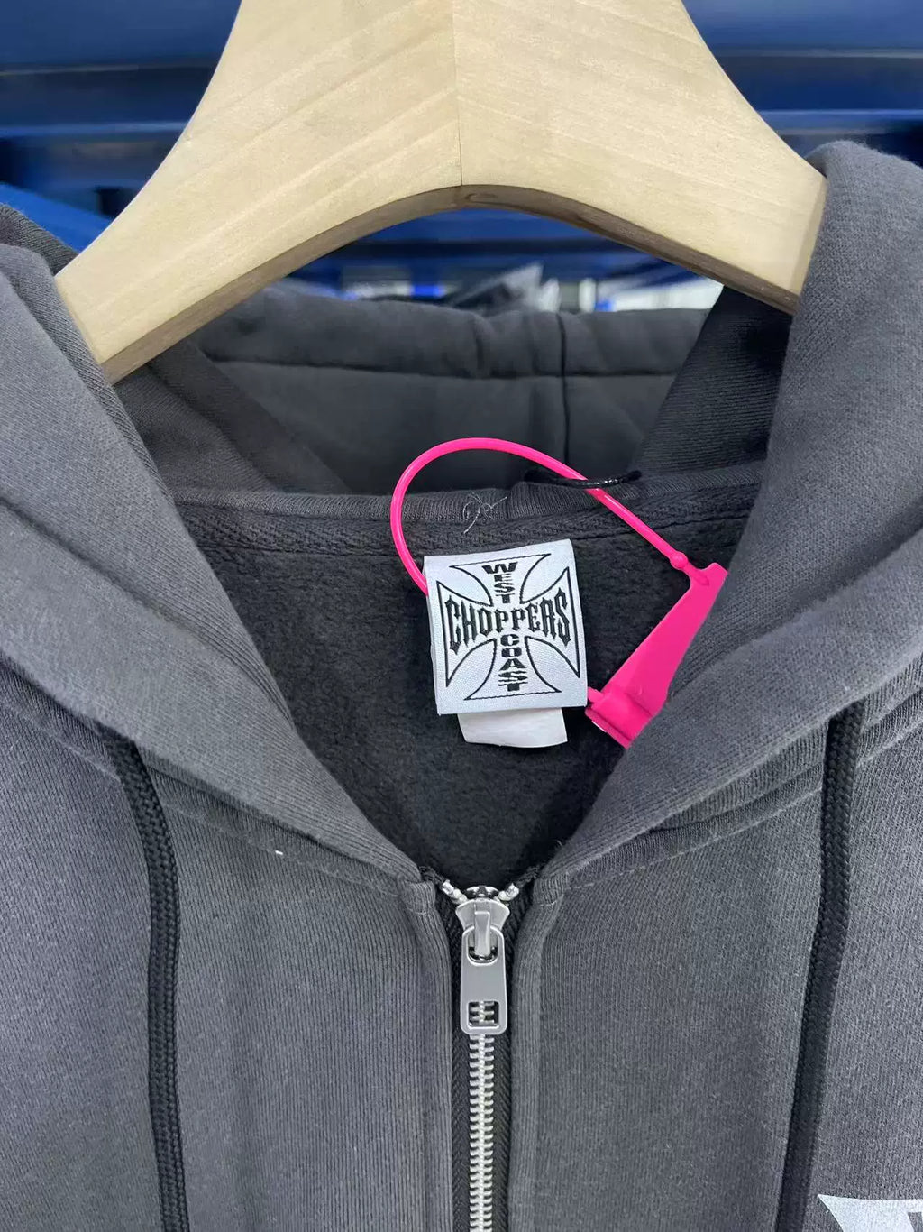 West Coast Choppers Cross Logo Sleeve‑Print Vintage Wash Zip‑Up Hoodie