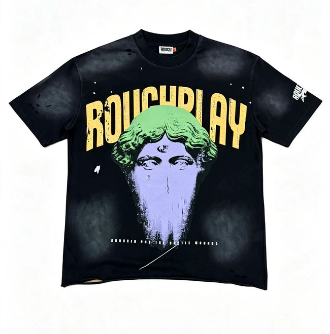 Roughplay Vintage Cloud‑Wash Distressed Oversized Street‑Grunge T‑Shirt Hover Image