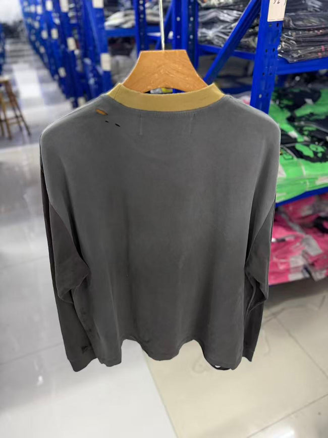 Play Hollywood Vintage‑Wash Grey Multi‑Ripped Long Sleeve T‑Shirt Main Image