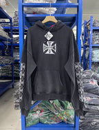 West Coast Choppers Dual‑Sided Cross Sleeve‑Print Vintage Wash Pullover Hoodie Black