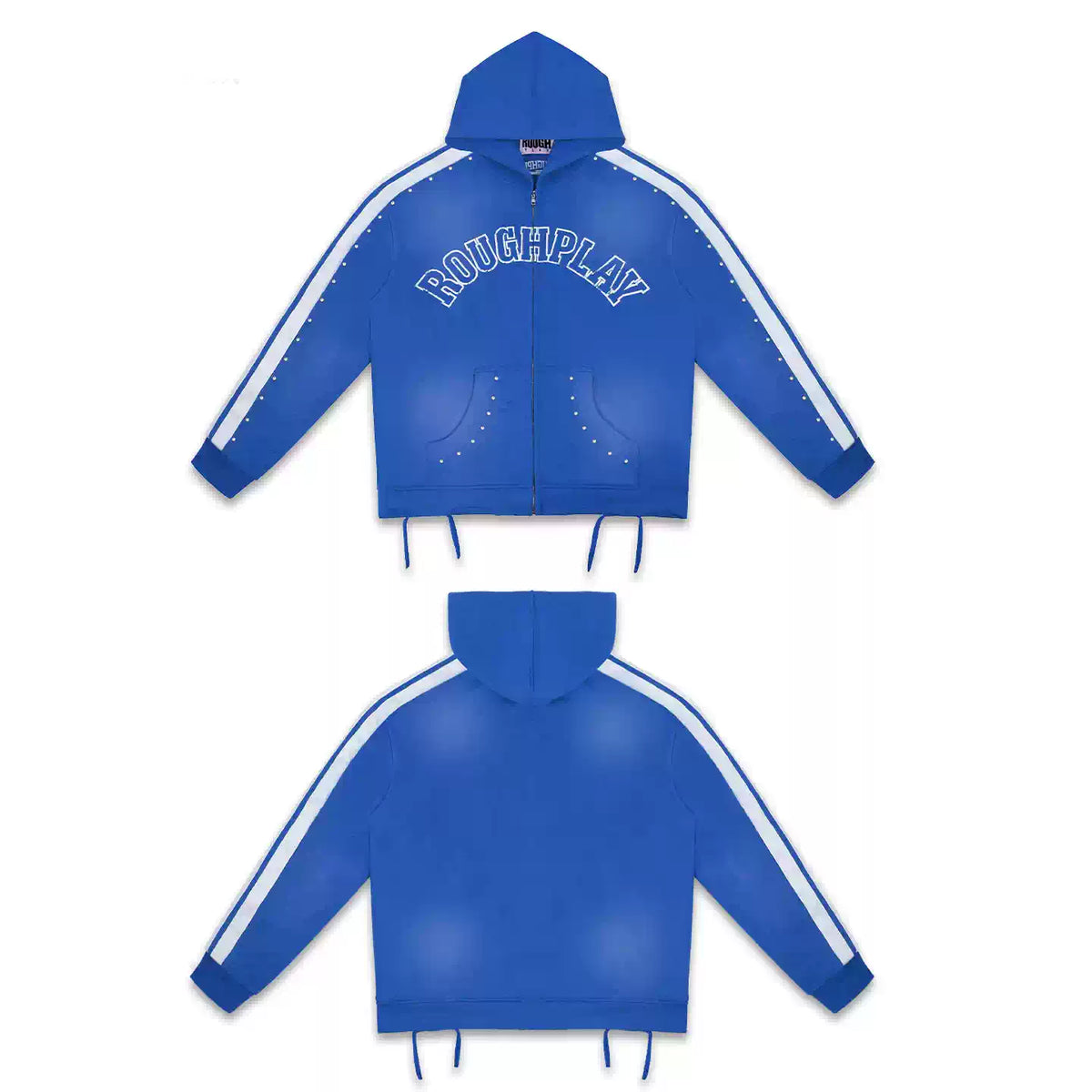 Roughplay Blue Side‑Stripe Zip‑Up Hoodie