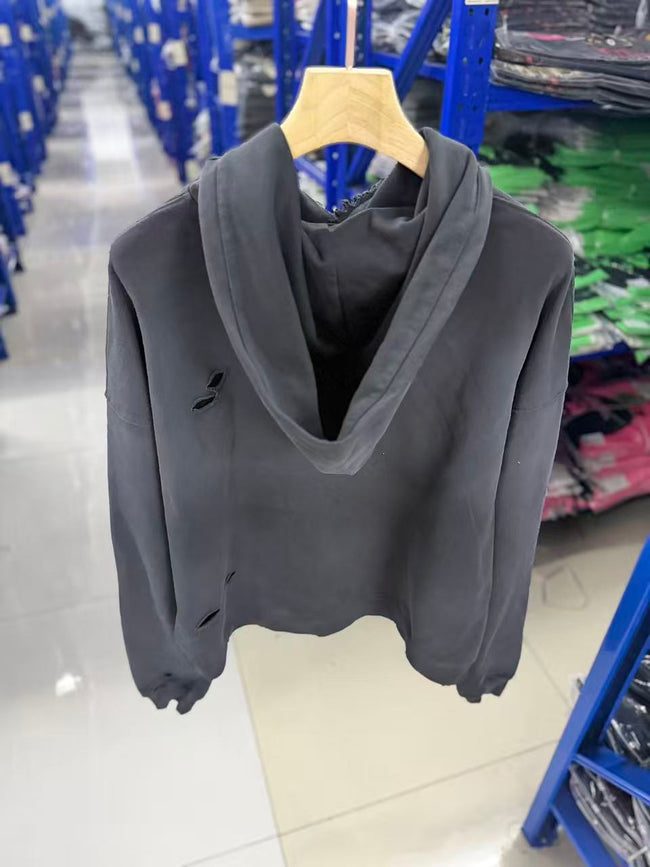 Play Hollywood Vintage‑Wash Black Cropped Oversized Hoodie Main Image