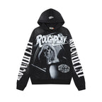 Roughplay B&W Skeleton Drummer Tongue Star Vintage Distressed Hoodie