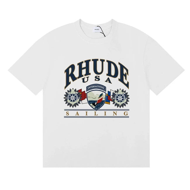 Rhude Men Vintage Nautical Badge Boxy Fit Streetwear Tee Hover Image